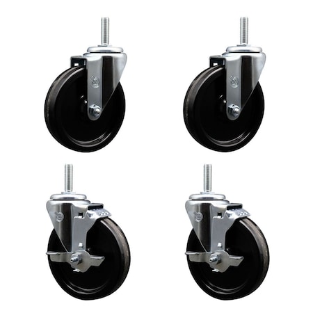 Service Caster 5 Inch Phenolic Wheel Swivel 34 Inch Threaded Stem Caster Set 2 Brakes SCC SCC-TS20S514-PHS-34212-2-TLB-2